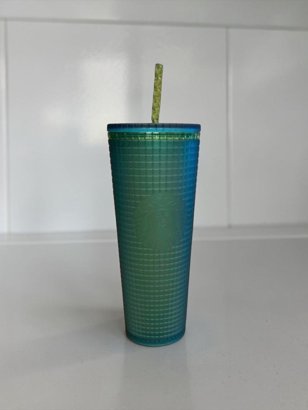 Starbucks Lime Green & Turquoise Grid Tumbler with Straw NWT 2021